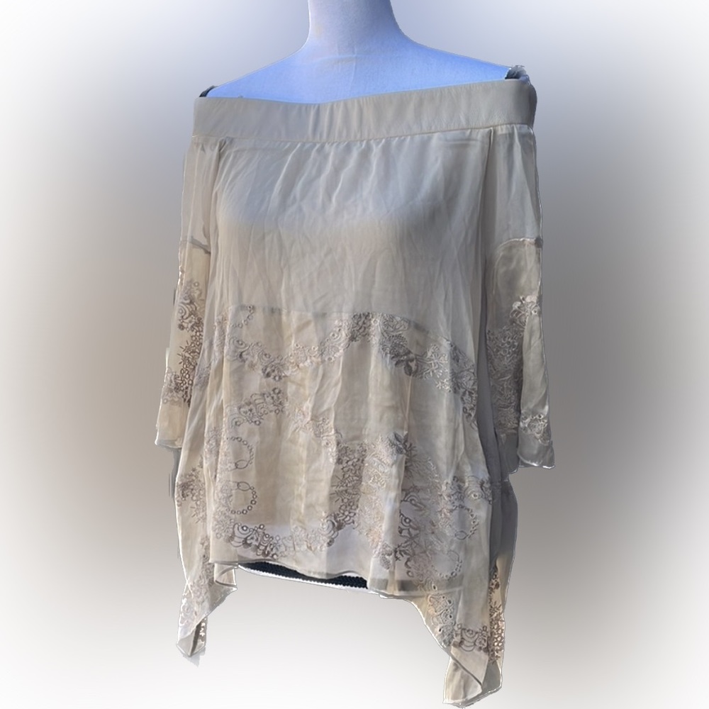 Unique 100% silk/genuine leather details top by Bailey44